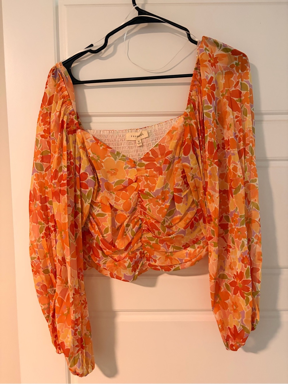 Floral Ruched Crop Top in Orange - Womens Top